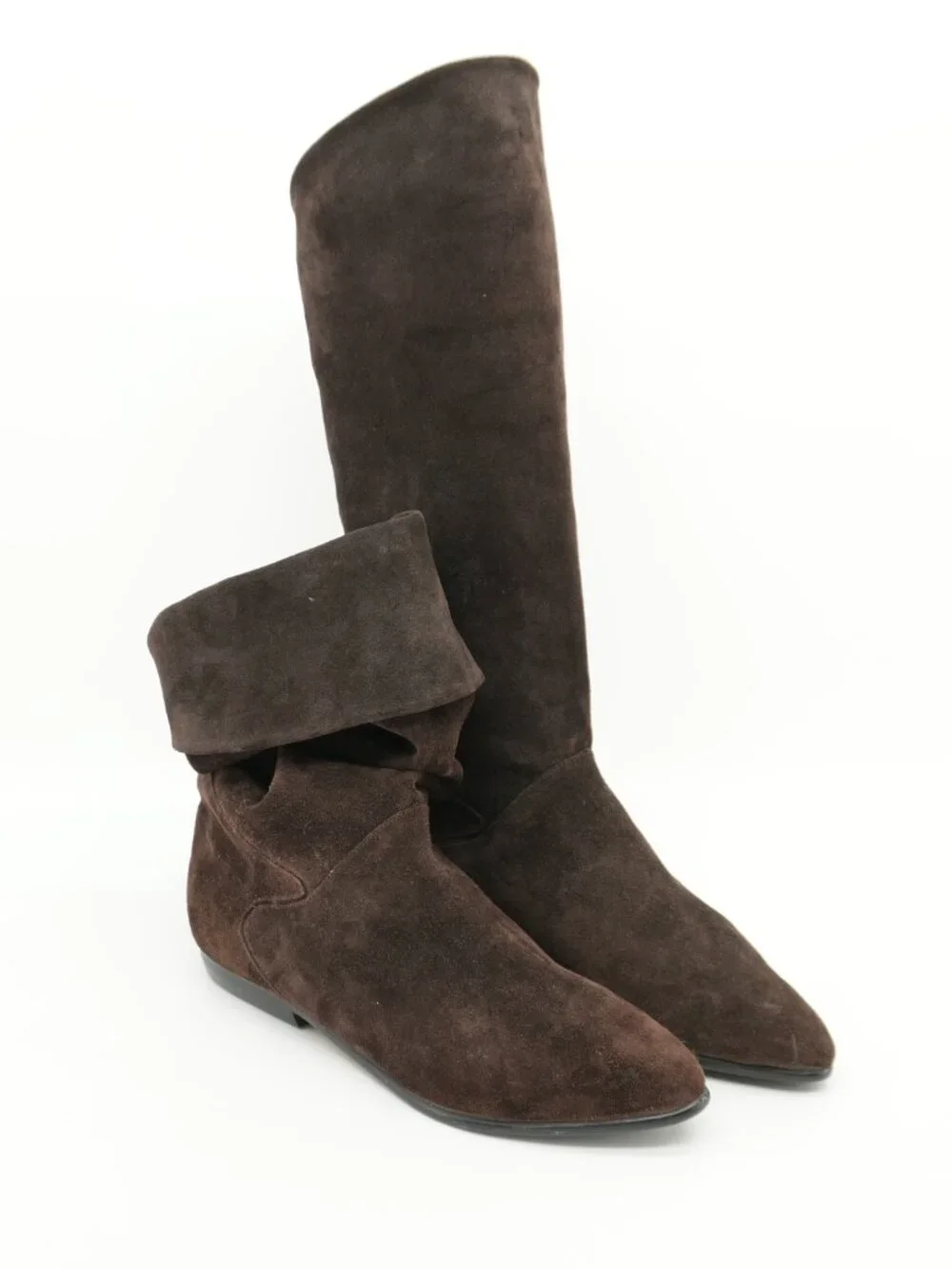 Brown Suede Tall Flat Slouching Knee-High Pirate Boots Size 10